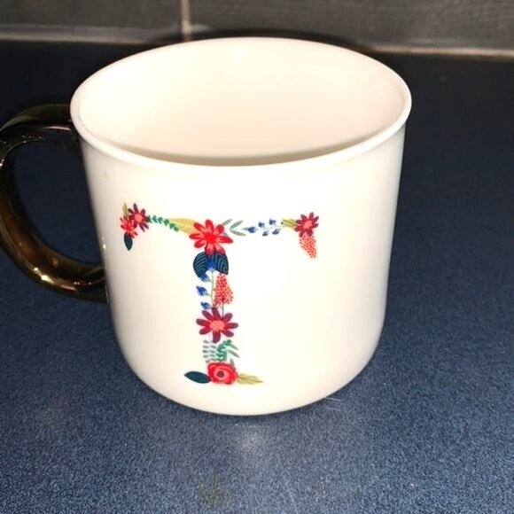 Opalhouse Monogram Stoneware Mug Set - Initial "T" - Floral & Coral Designs - 2- - Picture 2 of 12